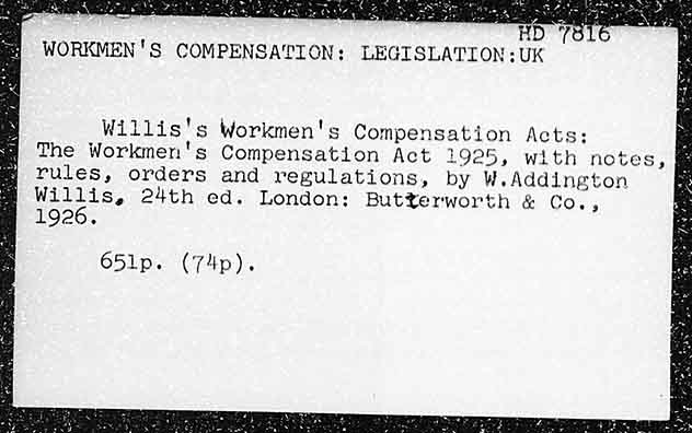 WORKMEN’S COMPENSATION : LEGISLATION. : UK