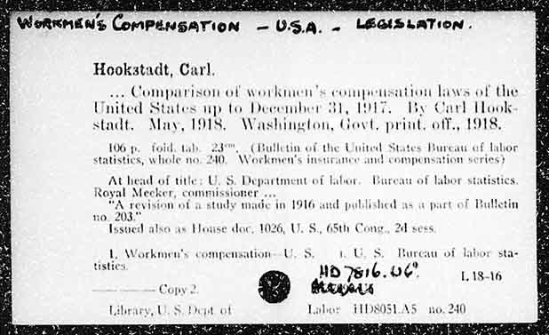 WORKMEN’S COMPENSATION – U.S.A. – LEGISLATION.