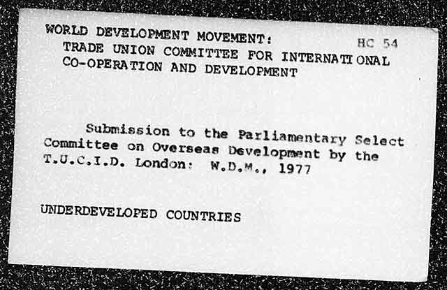 WORLD DEVELOPMENT MOVEMENT : TRADE UNION COMMITTEE FOR INTERNATIONAL CO-OPERATION AND DEVELOPMENT