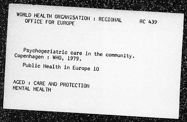 WORLD HEALTH ORGANISATION : REGIONAL OFFICE FOR EUROPE