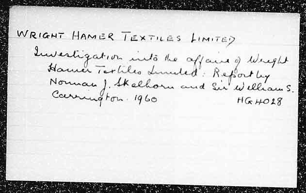 WRIGHT HAMER TEXTILES LIMITED